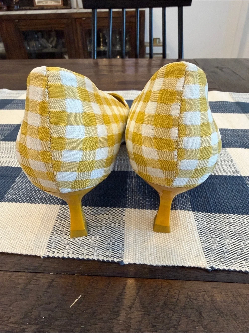 Katy Perry Collections Yellow and White Gingham Pointed Toe Flats